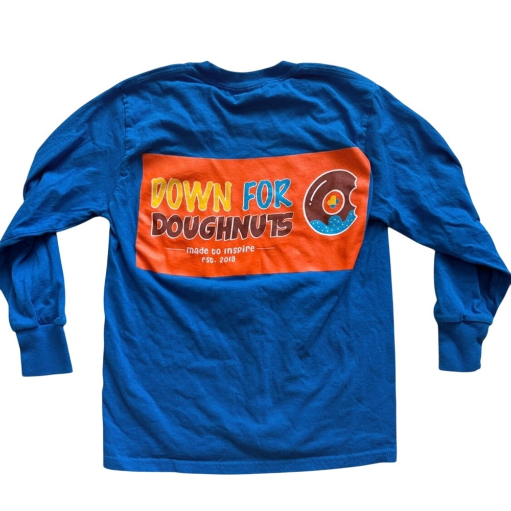 Youth Long Sleeve T Shirt Down For Doughnuts Made To‎ Inspire Blue Small
